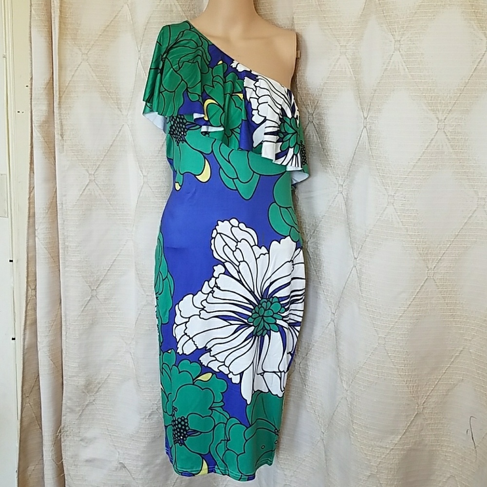 🦋Floral Print One Shoulders Dress - Picture 5 of 8